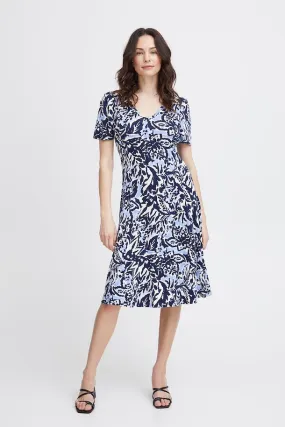 0387- Navy & Blue Print Jersey Dress- Fransa