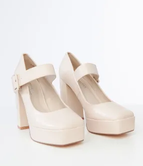 1970s Nude Leatherette Platform Mary Janes