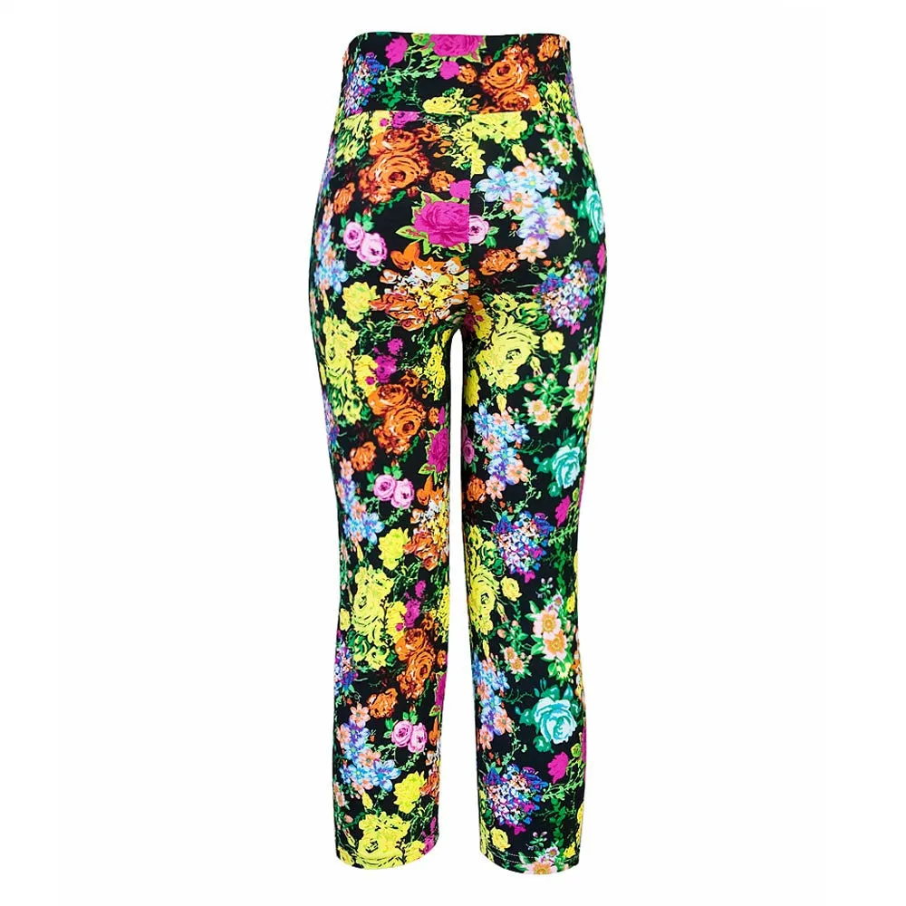 2016 High Waist Fitness Multicolor Flower Pattern Pants Stretch Cropped Leggings Pantaloni #3546 SM6