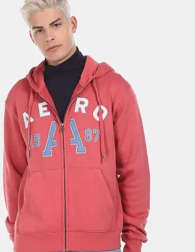 Aeropostale Men Pink Drawstring Hood Zip Up Sweatshirt