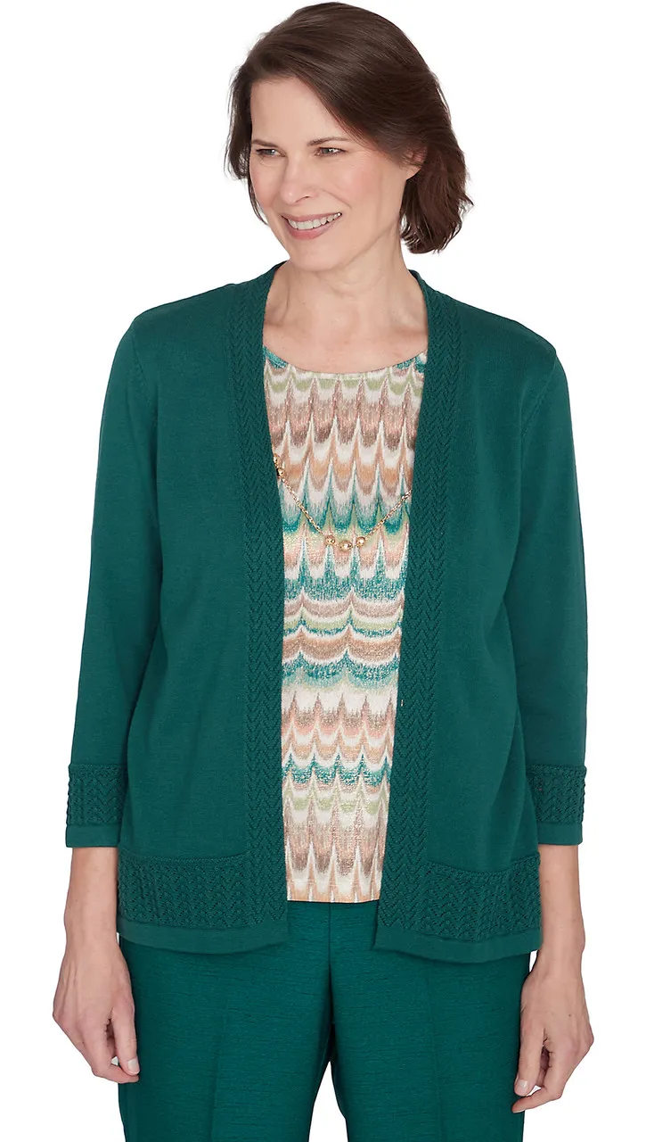 ALFRED DUNNER SWEATER *PETITE* EMERALD TWO IN ONE