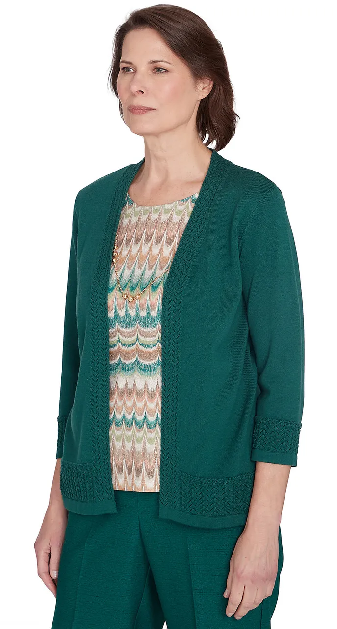 ALFRED DUNNER SWEATER *PETITE* EMERALD TWO IN ONE