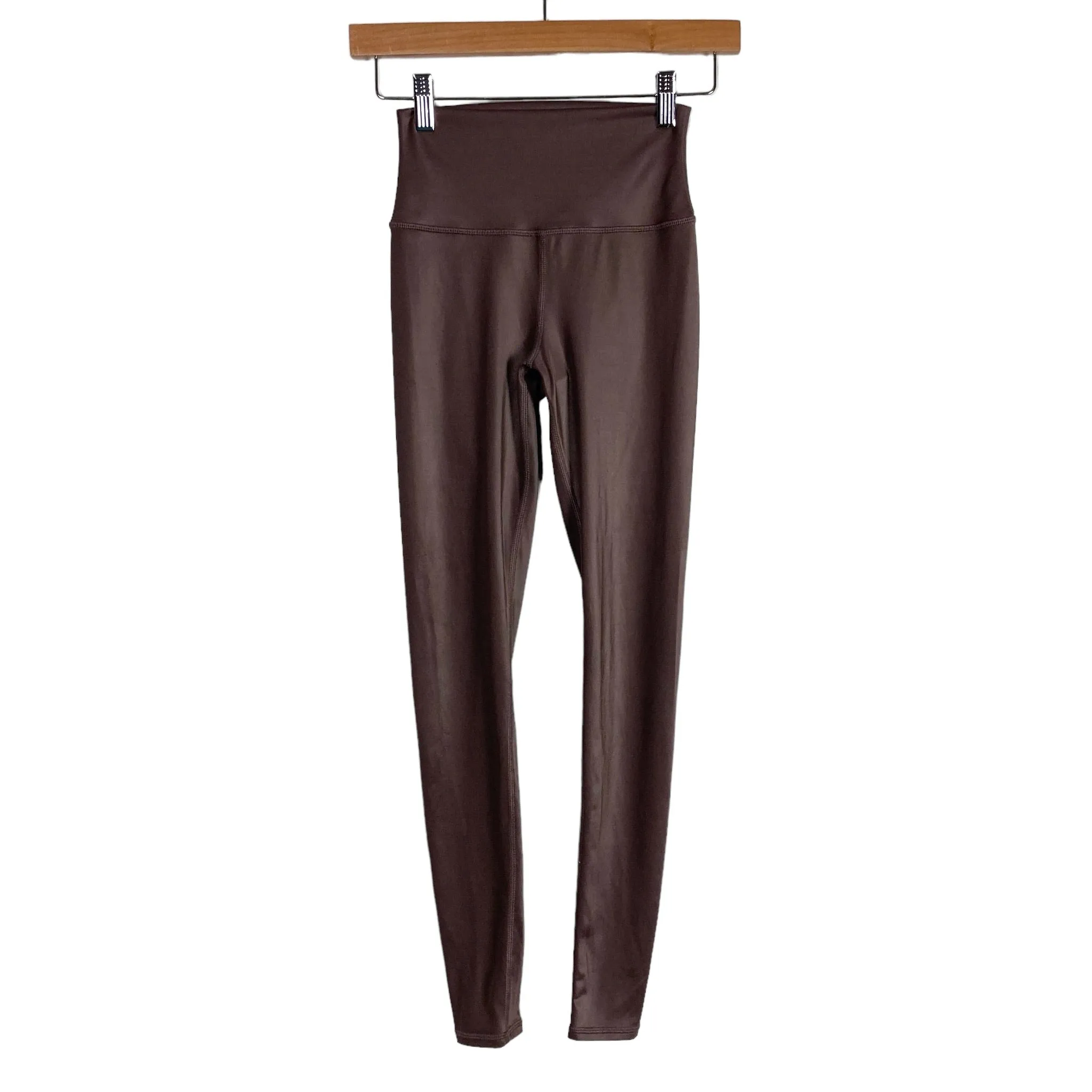 Alo Brown Shiny High Rise Leggings- Size S (Inseam 27”)