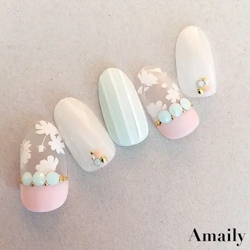 Amaily Japanese Nail Art Sticker / Flower Sillouette / White