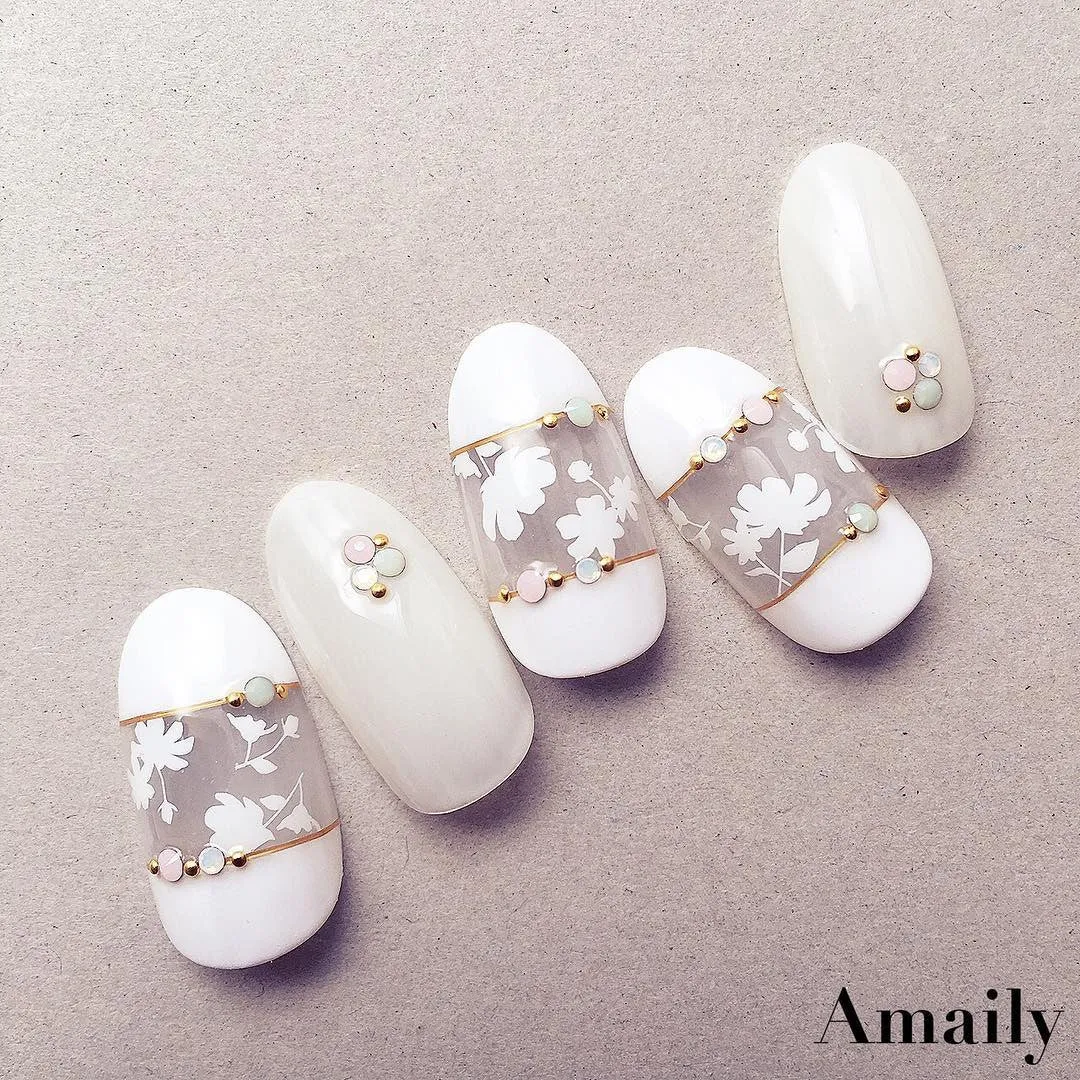 Amaily Japanese Nail Art Sticker / Flower Sillouette / White