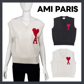 AMI PARIS  |Heart Unisex Wool Street Style Logo Designers Sweaters