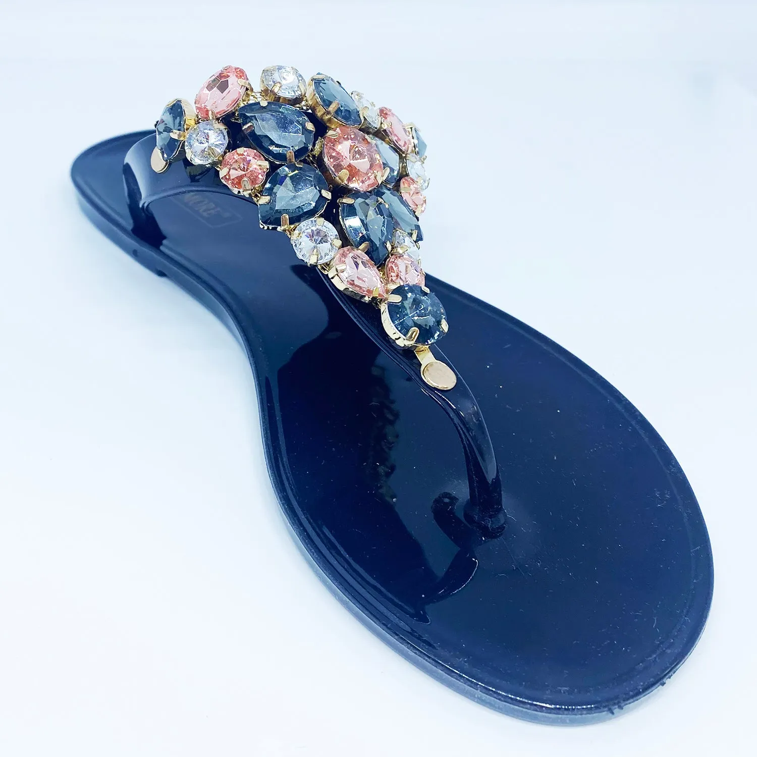 Ann More Campbe11 Jelly Sandals w/Gems Black