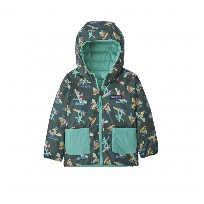 Baby Patagonia Reversible Down Sweater Hoody (Mr. Badger: Pinyon Green)