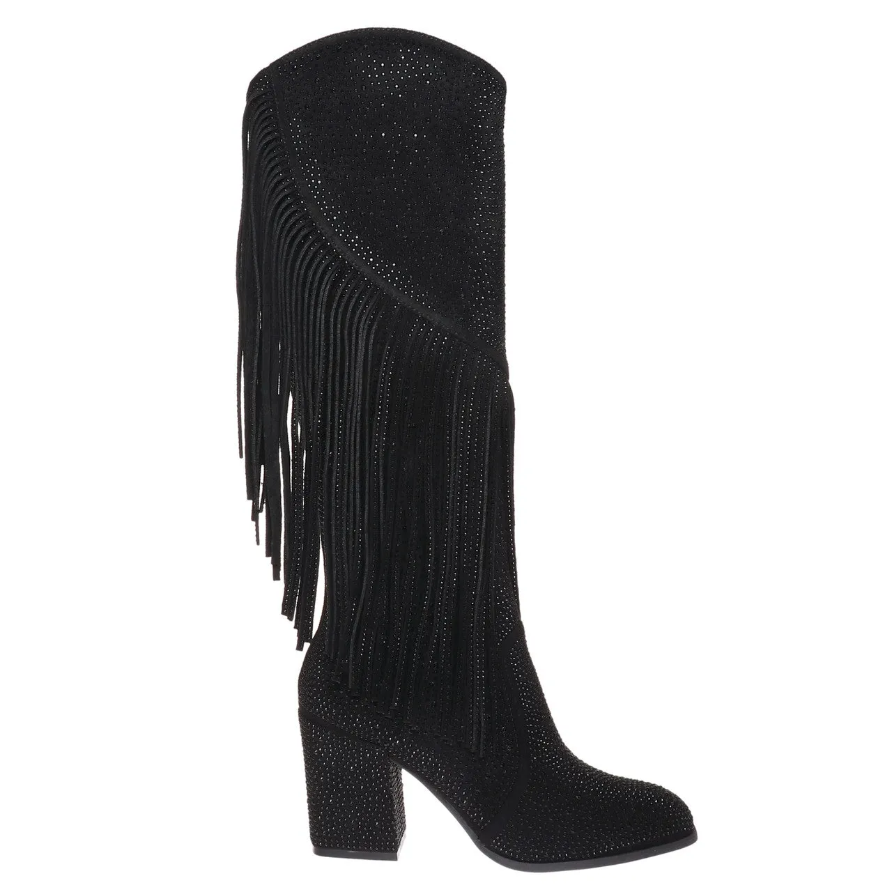 Black Fringed Rhinestone Western Boots