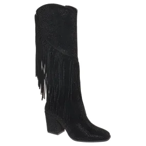 Black Fringed Rhinestone Western Boots