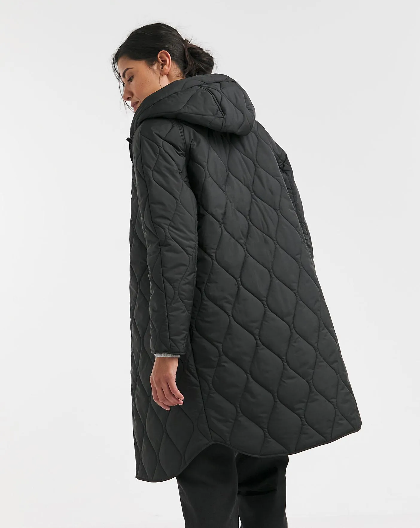 Black Hooded Longline Quilted Coat