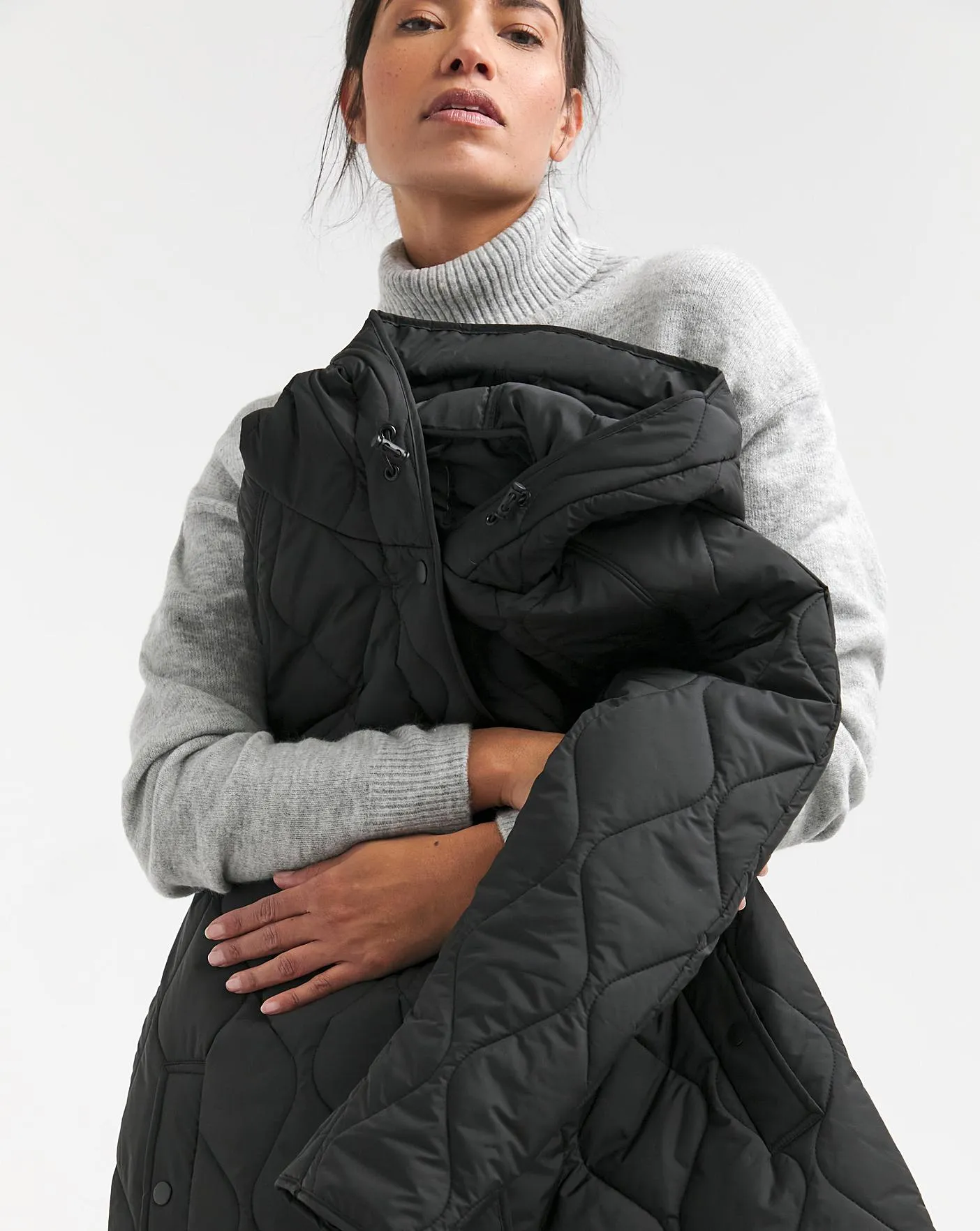 Black Hooded Longline Quilted Coat