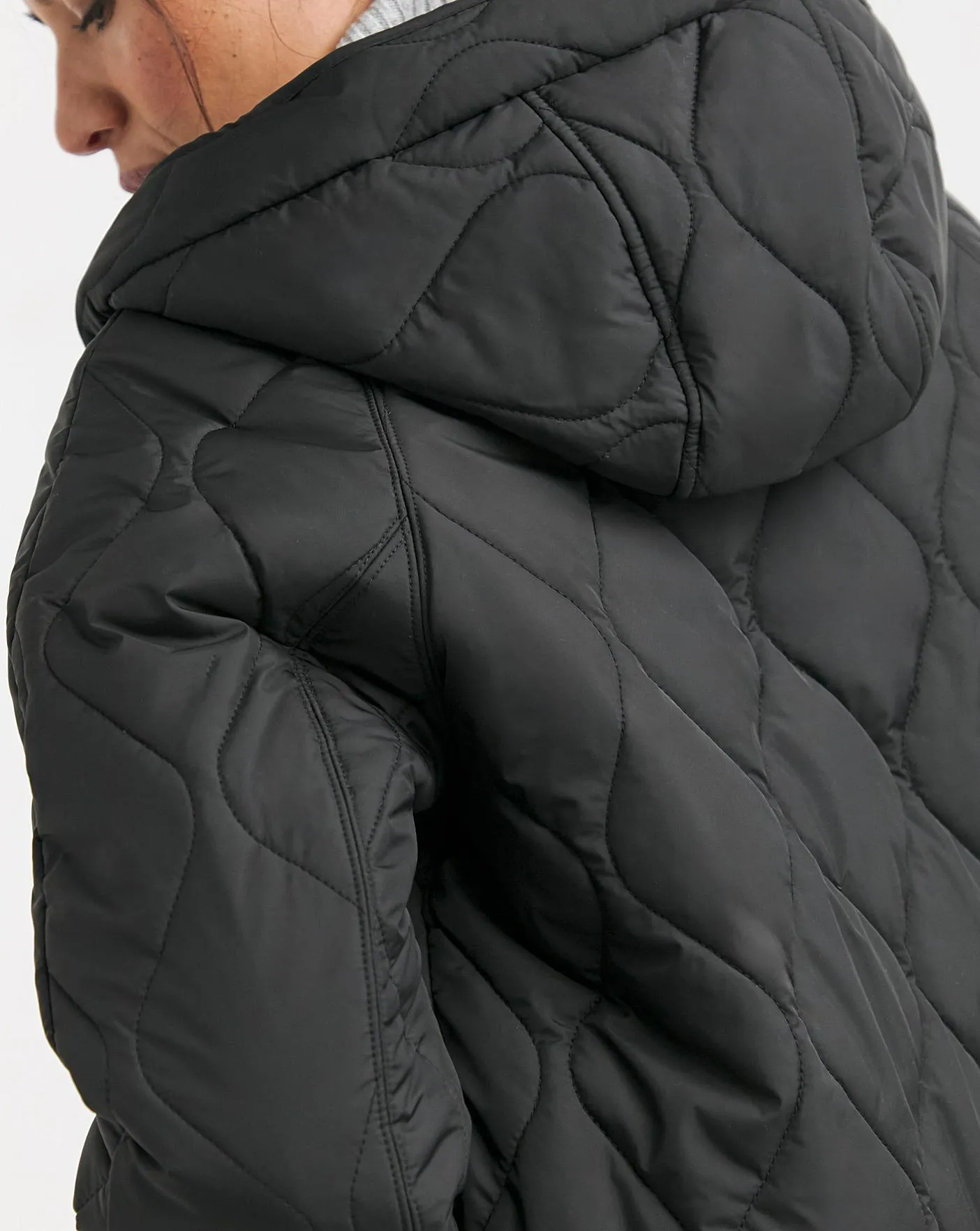 Black Hooded Longline Quilted Coat