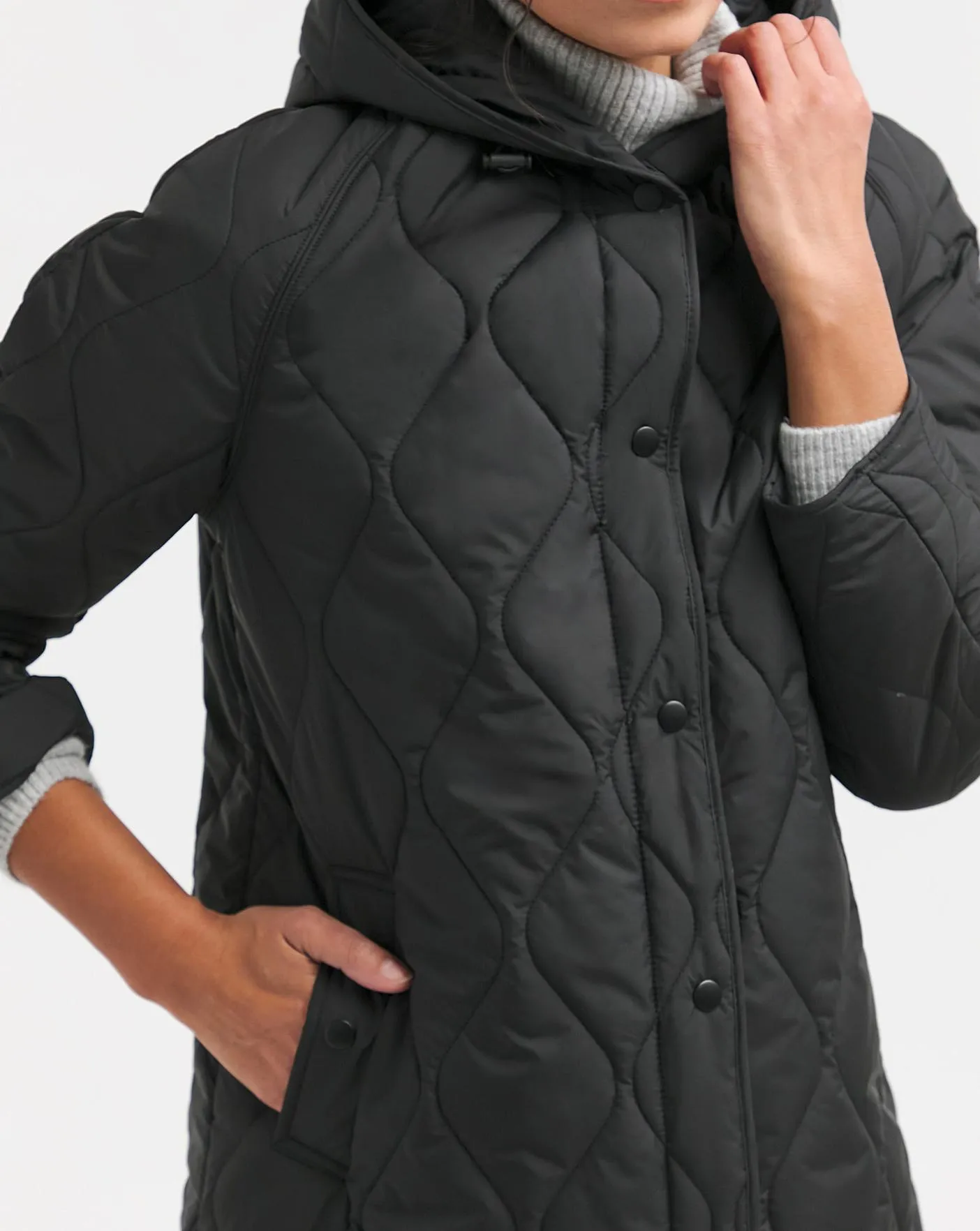 Black Hooded Longline Quilted Coat