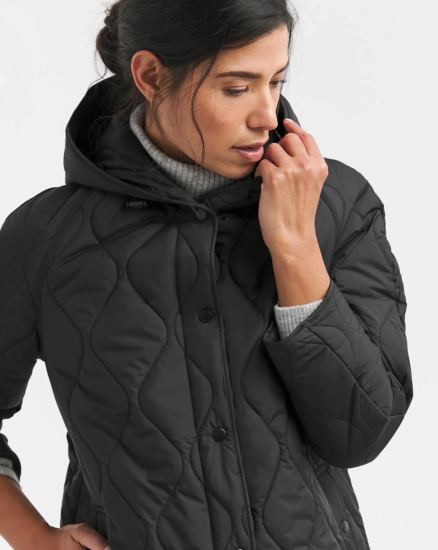 Black Hooded Longline Quilted Coat