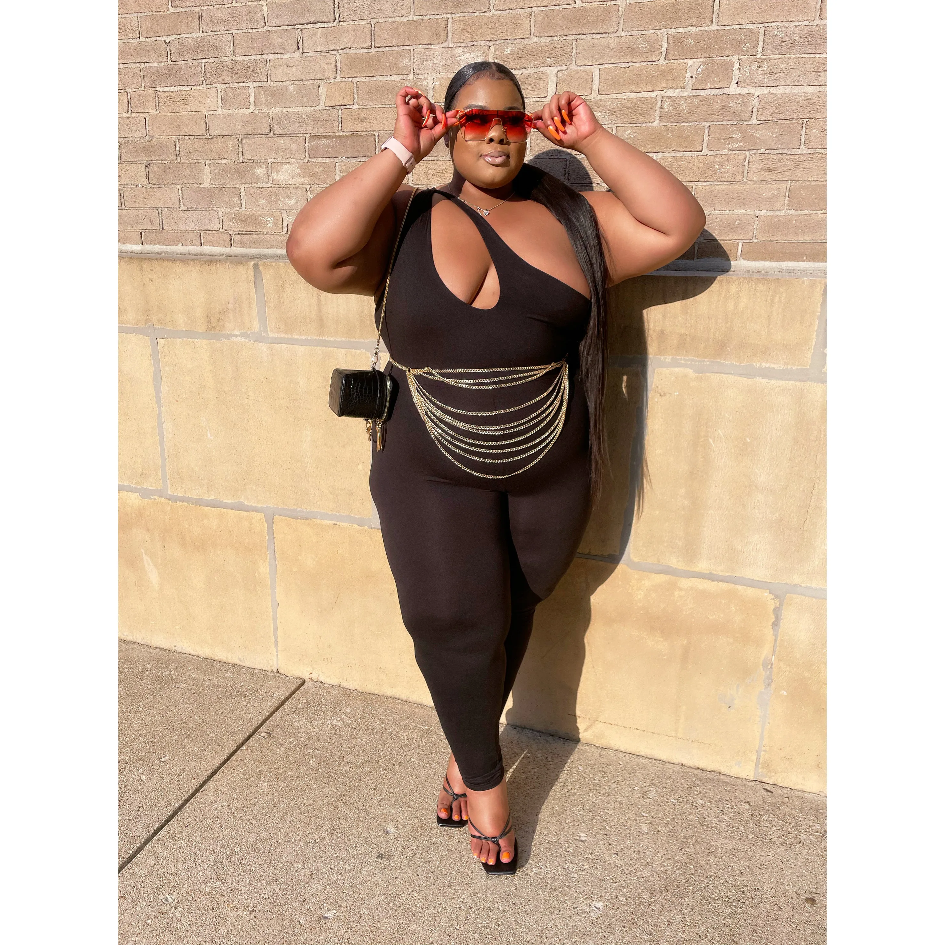 Black one shoulder + Size Jumpsuit