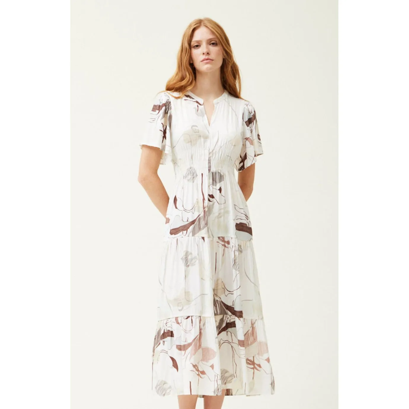 Bobbi Grade and Gather Ivory Printed Dress