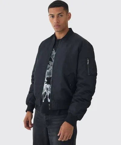 boohoo Mens Oversized Boxy Padded Nylon Bomber Jacket