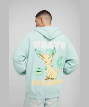 boohooMAN Mens Oversized Pokemon Leafeon License Wash Print Hoodie