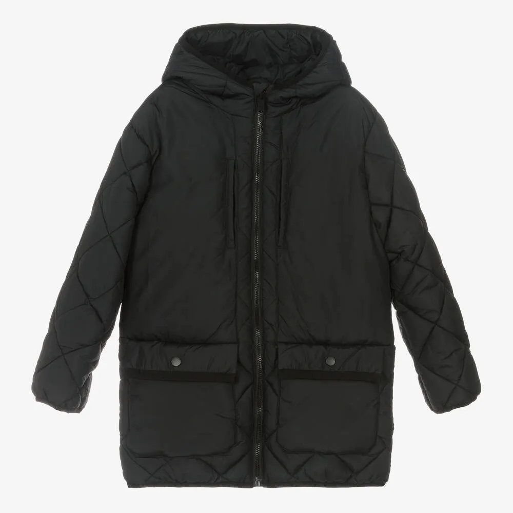 Boys Black Quilted Puffer Coat