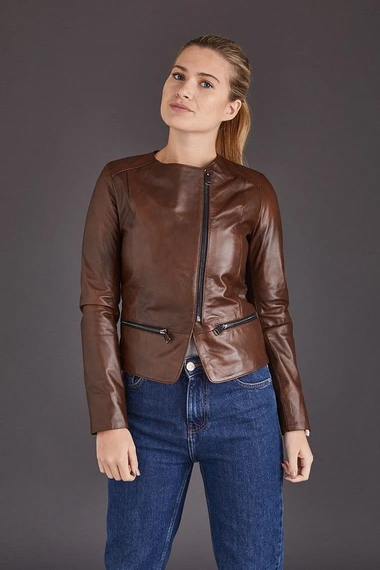 Brown Leather Jackets Womens:Chenel