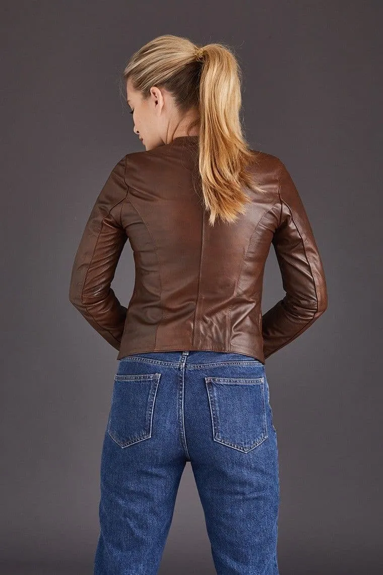 Brown Leather Jackets Womens:Chenel