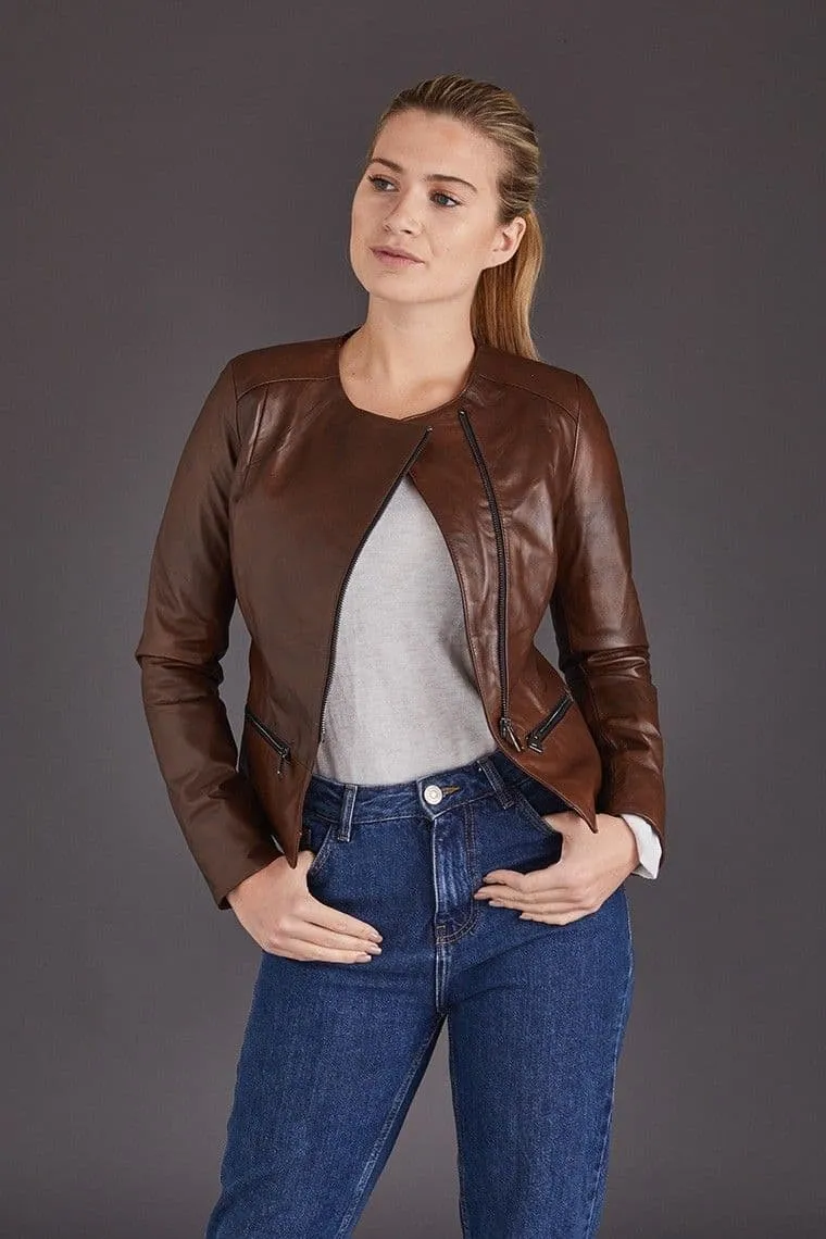 Brown Leather Jackets Womens:Chenel