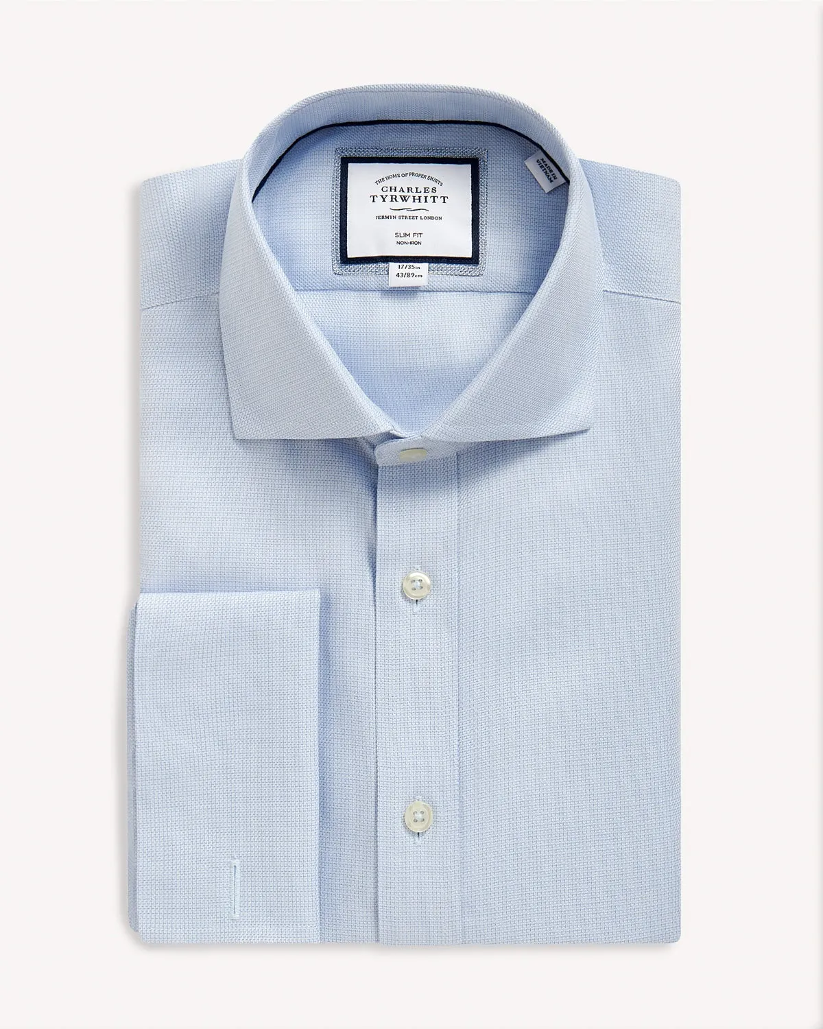 Charles Tyrwhitt Slim Fit Richmond Weave DB Cuff Shirt Sky