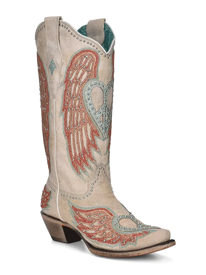 Corral A4236 Ladies Heart Wings Overlay Embroidered Boots Bone