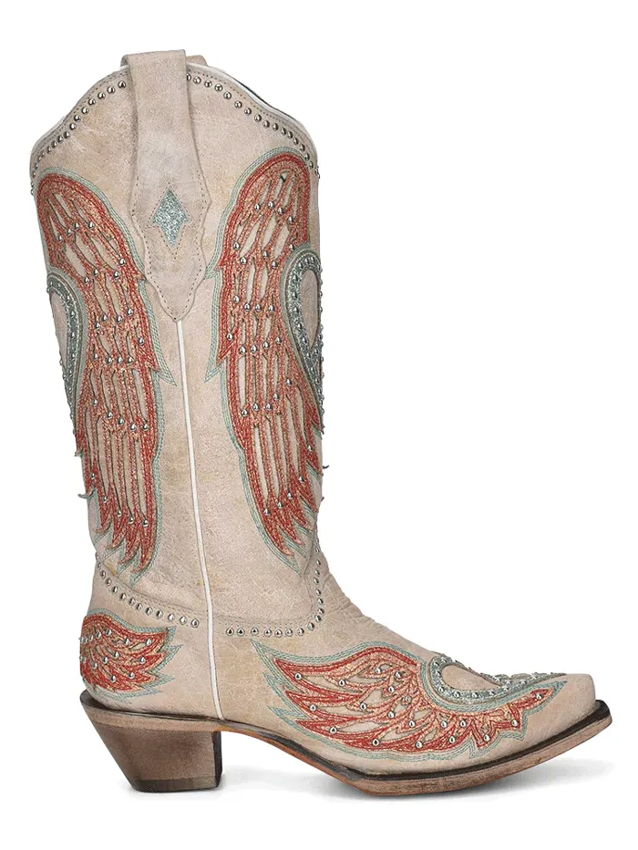 Corral A4236 Ladies Heart Wings Overlay Embroidered Boots Bone