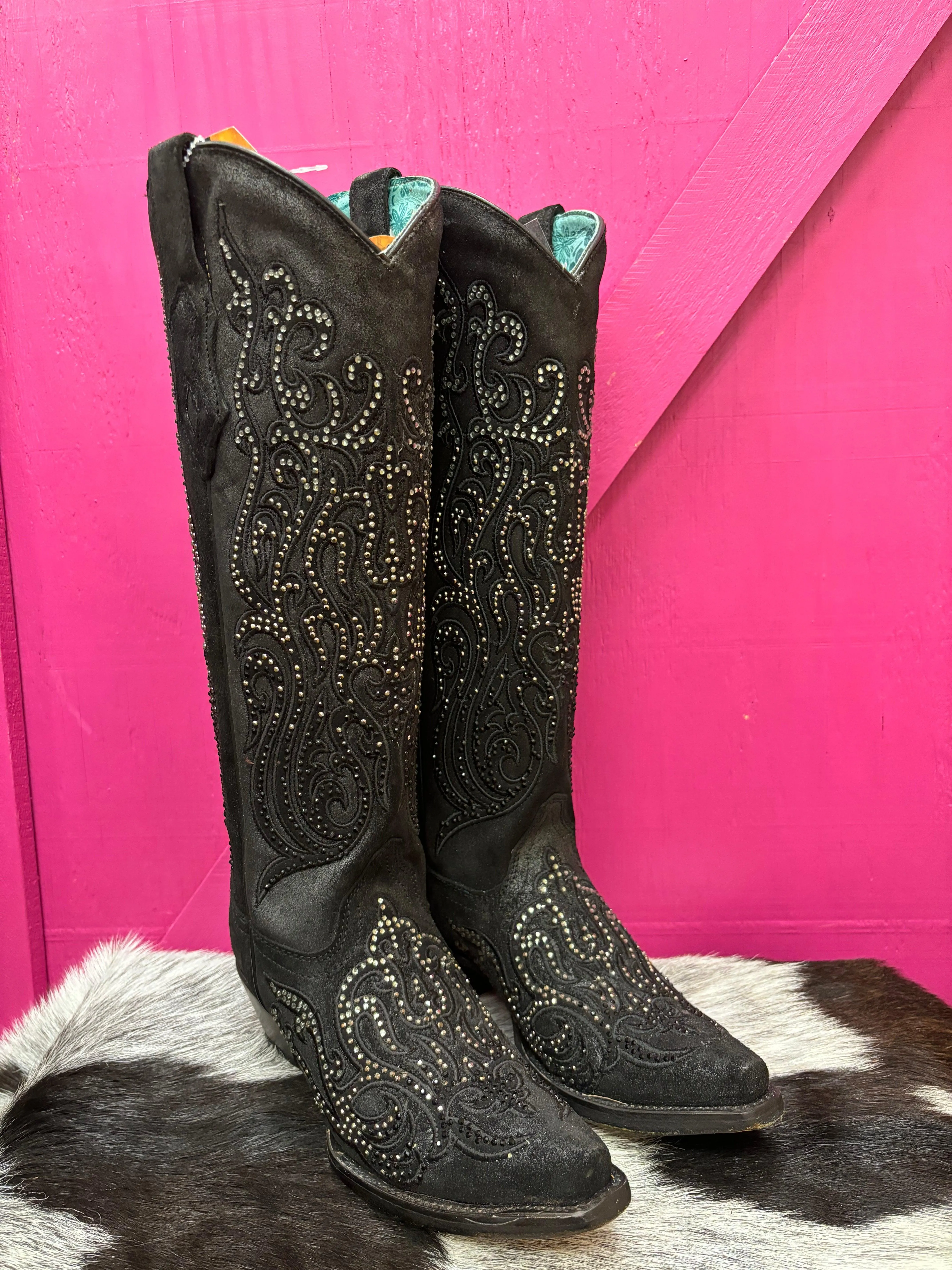 Corral Women's Black Overlay Crystal Studded Tall Cowgirl Boots C4097