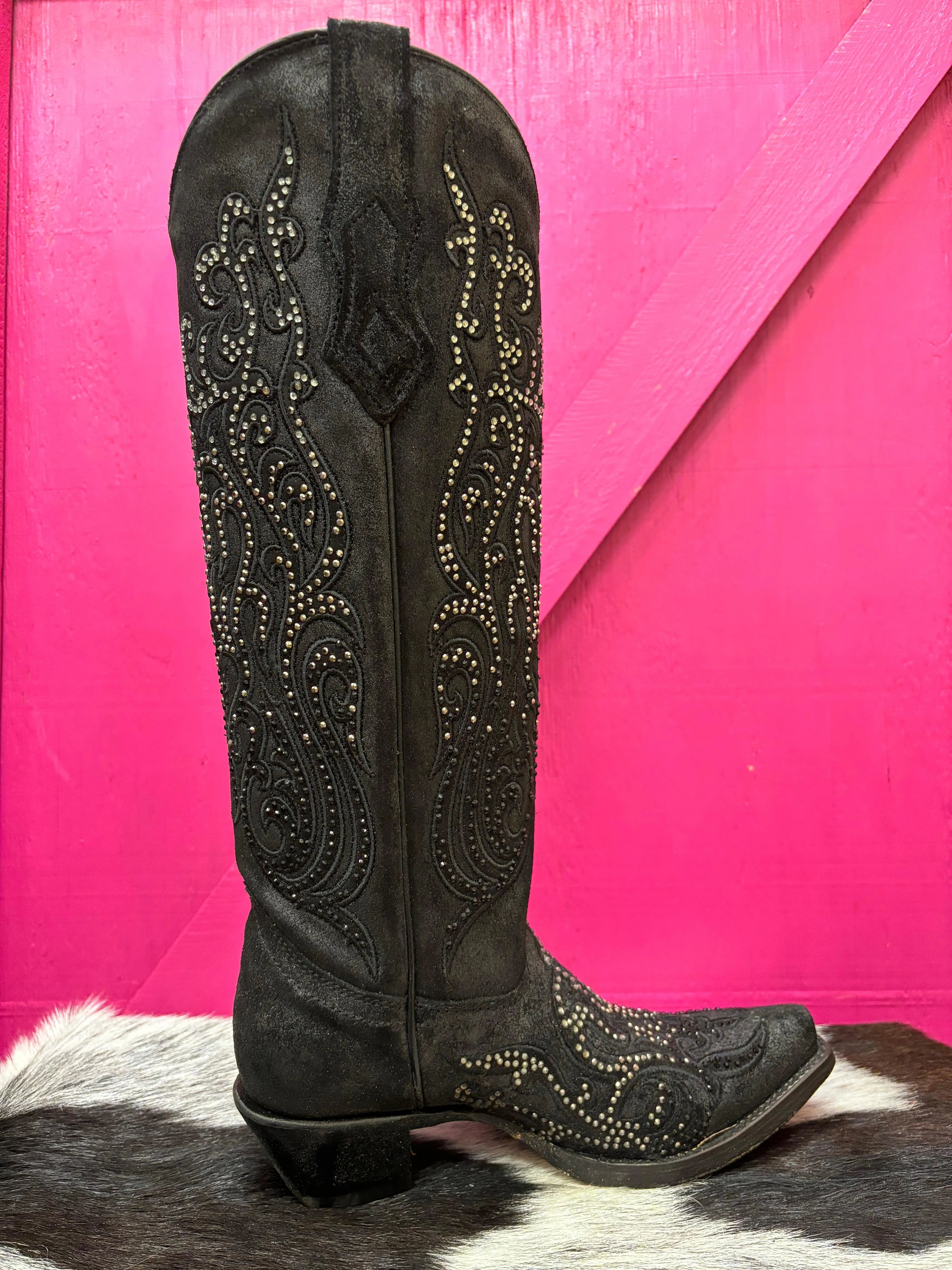 Corral Women's Black Overlay Crystal Studded Tall Cowgirl Boots C4097