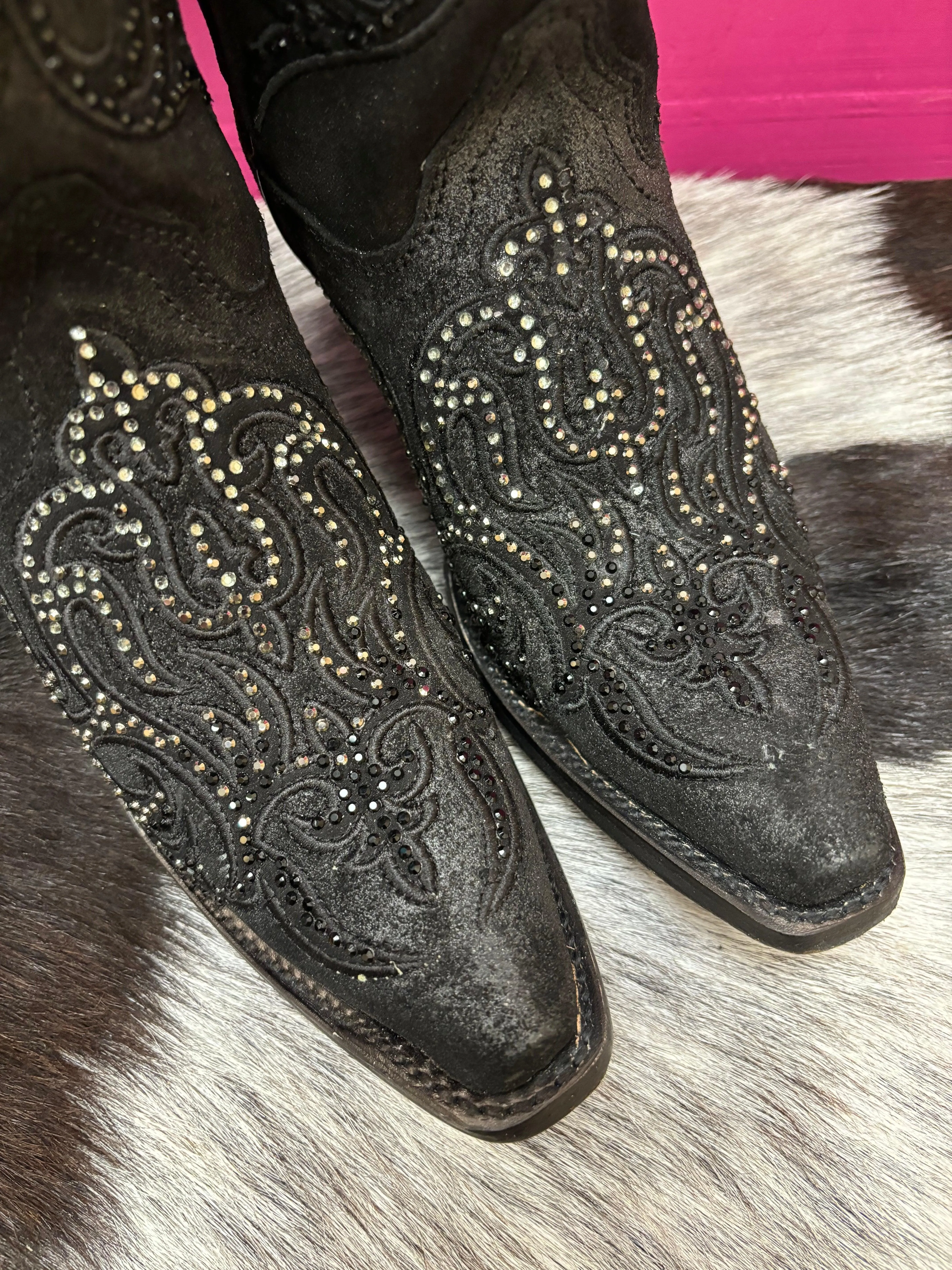 Corral Women's Black Overlay Crystal Studded Tall Cowgirl Boots C4097