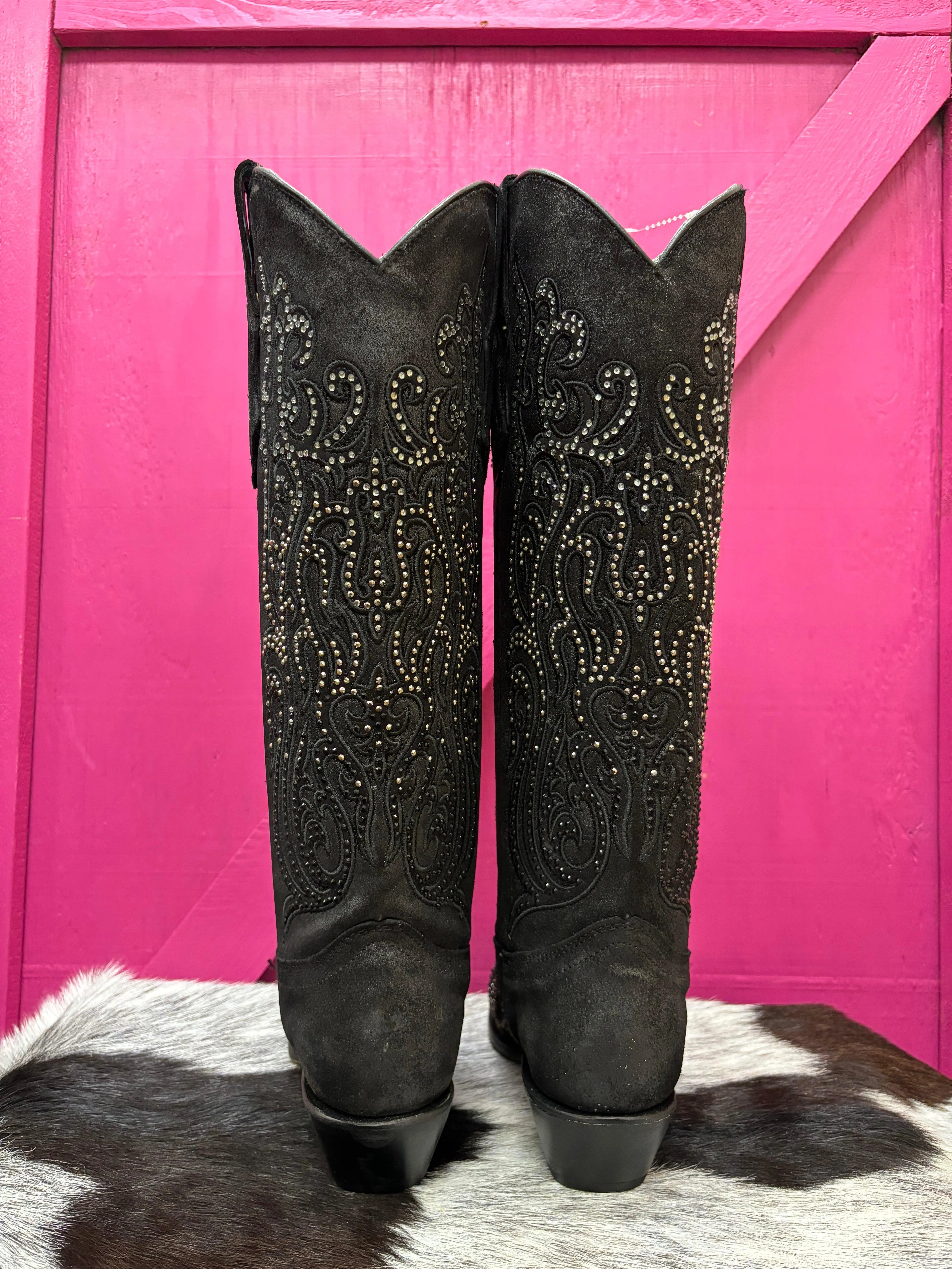 Corral Women's Black Overlay Crystal Studded Tall Cowgirl Boots C4097