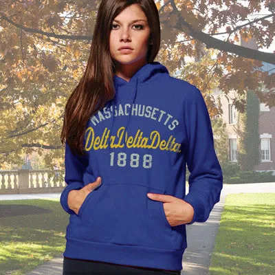 Delta Delta Delta State and Date Printed Hoody - Gildan 18500 - CAD