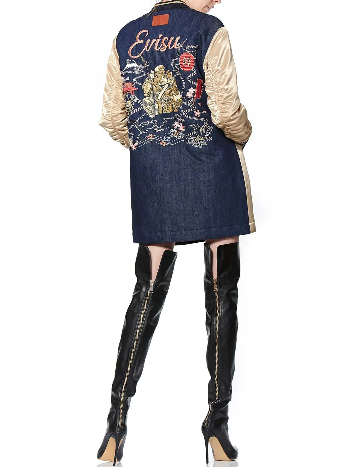 Denim Blocking Souvenir Long Coat