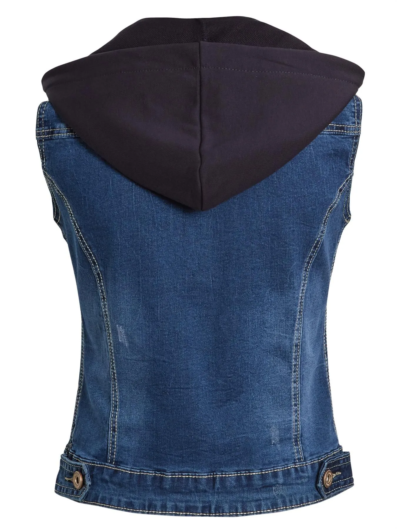 Detachable Hood Stretch Denim Gilet, Dark Blue, UK Sizes 6 to 14