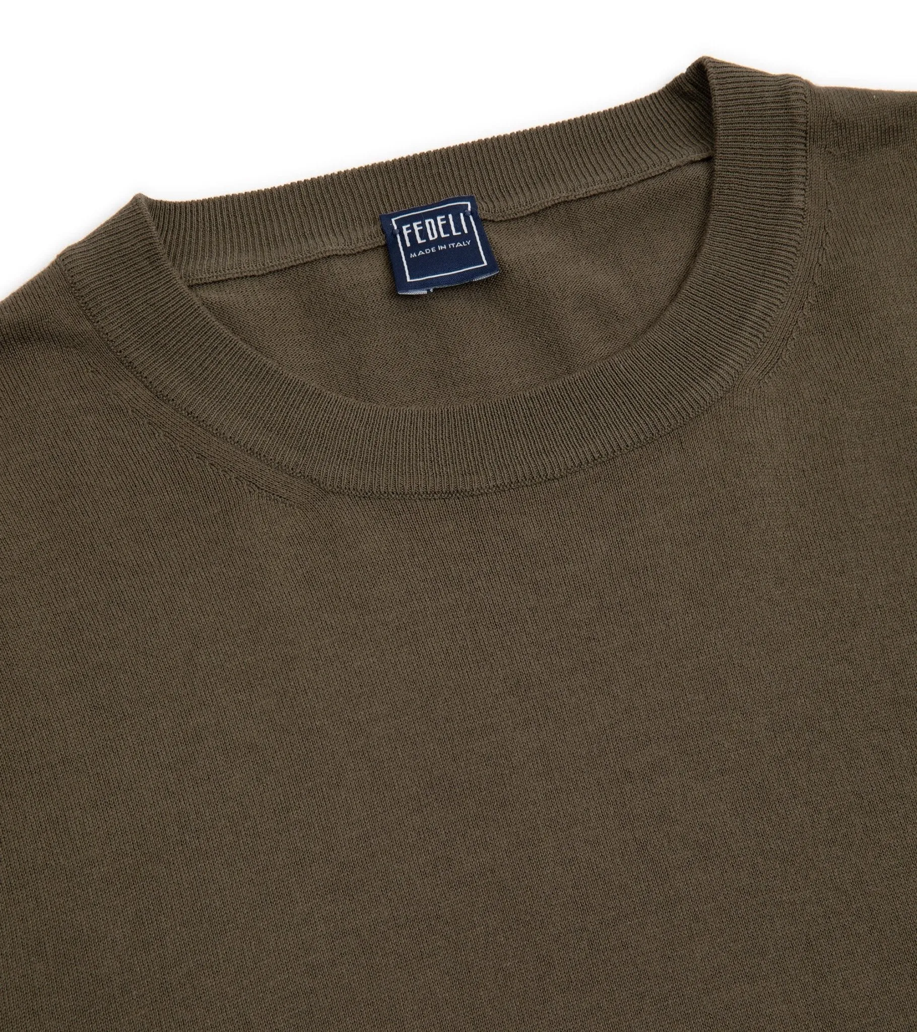 Fedeli Cotton Knitted T-Shirt: Olive