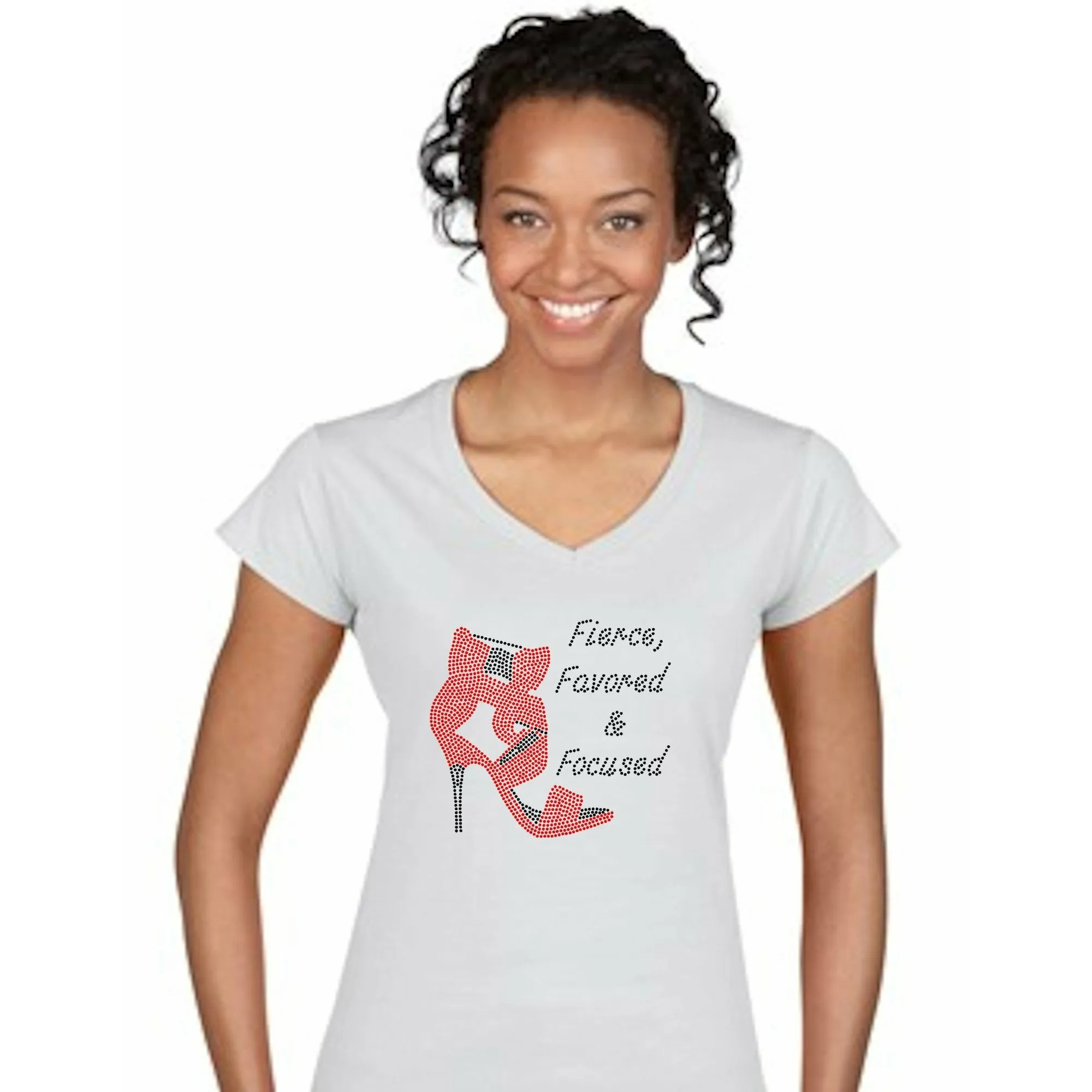 Fierce Favored & Focused Rhinestone Stiletto T-Shirt