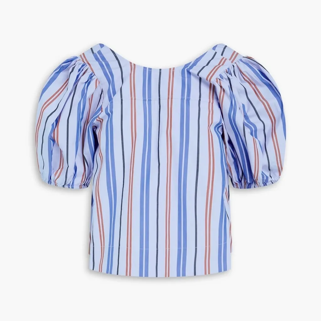 Ganni  |Stripes Cotton Short Sleeves Shirts & Blouses