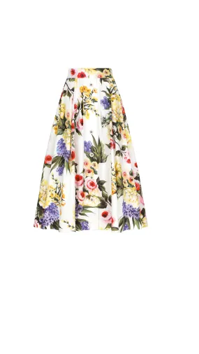 Garden-printed Cotton Circle Skirt - Multicolor