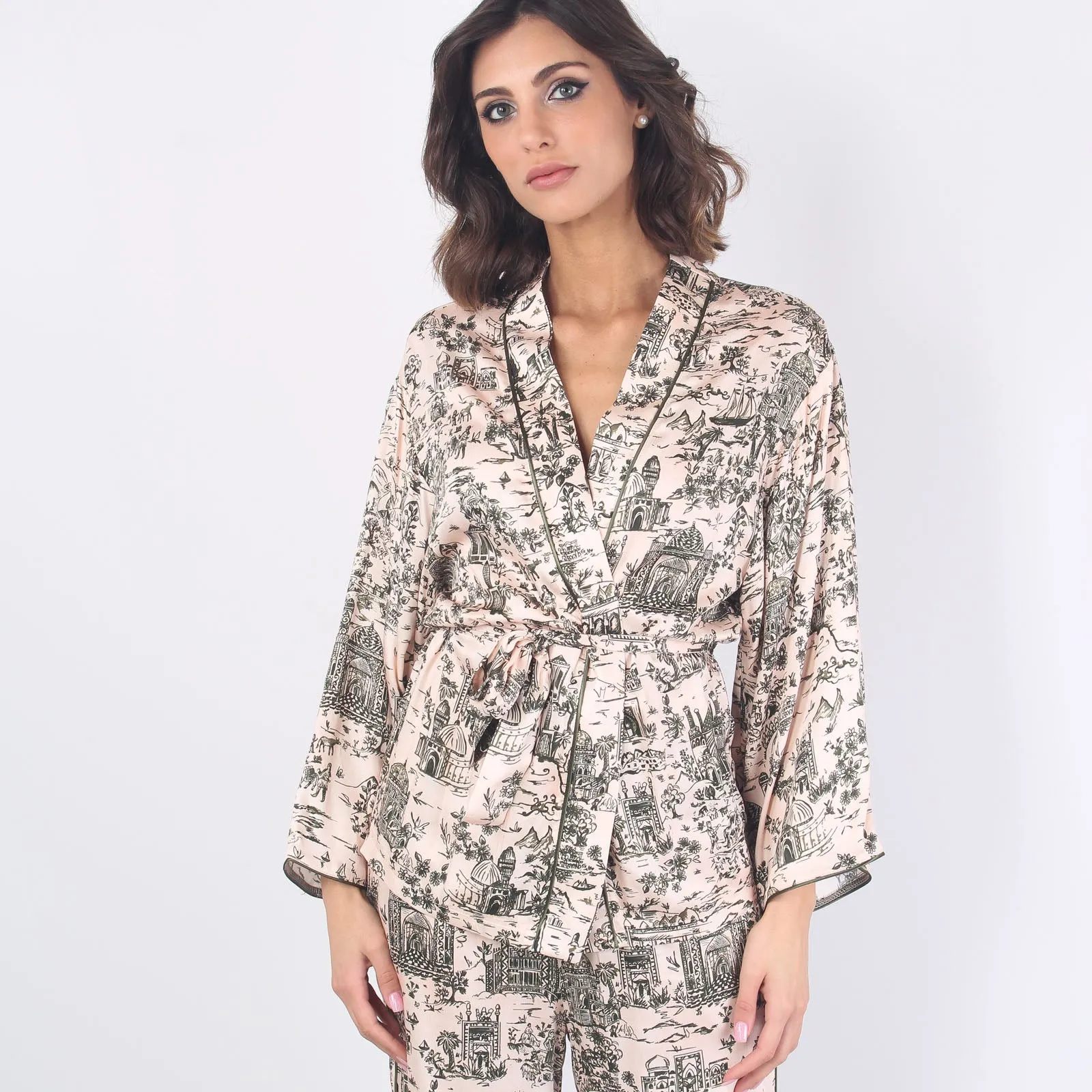 Giacca Kimono Fantasia Cipria/militare