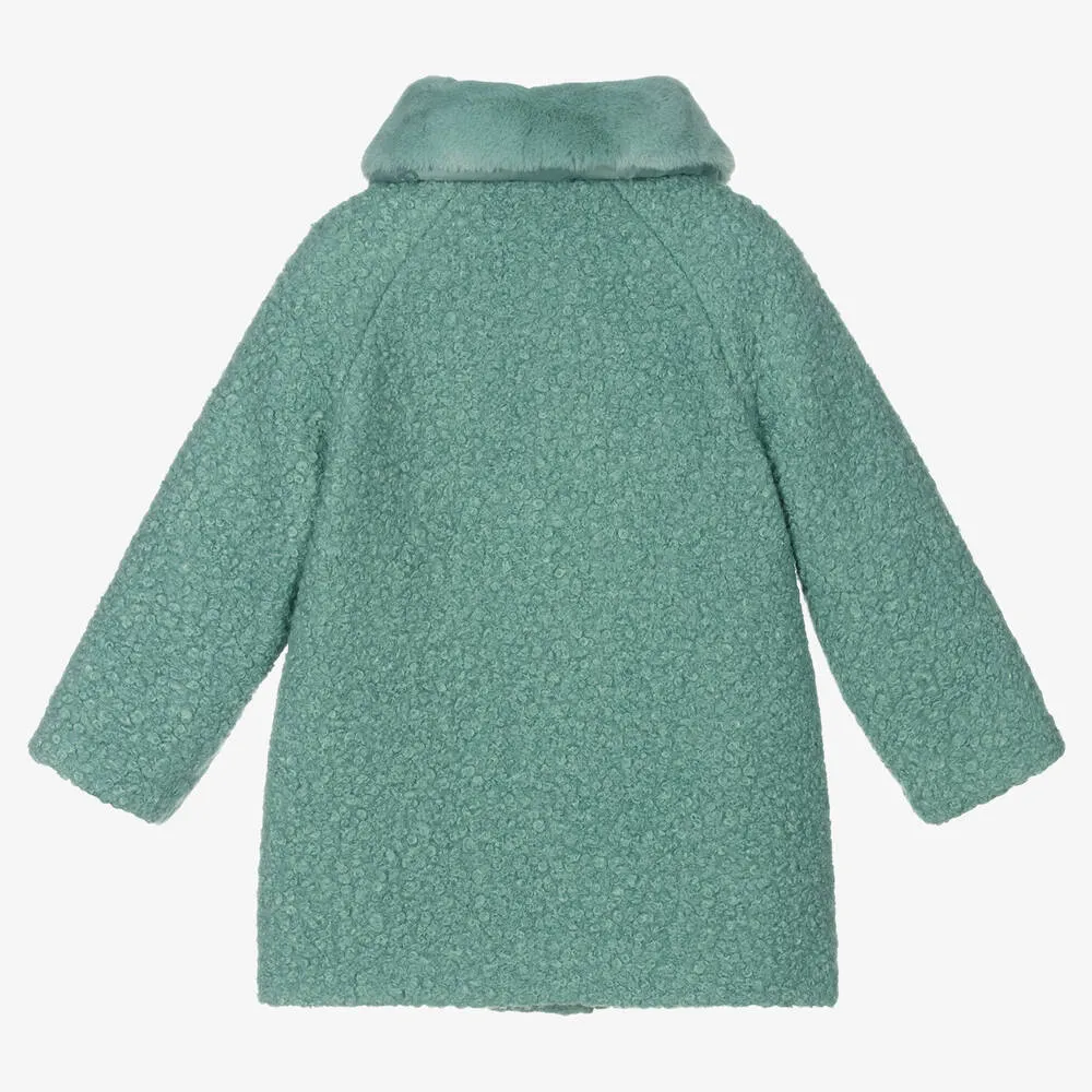 Girls Aqua Green Bouclé Coat