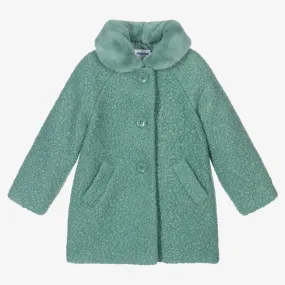 Girls Aqua Green Bouclé Coat