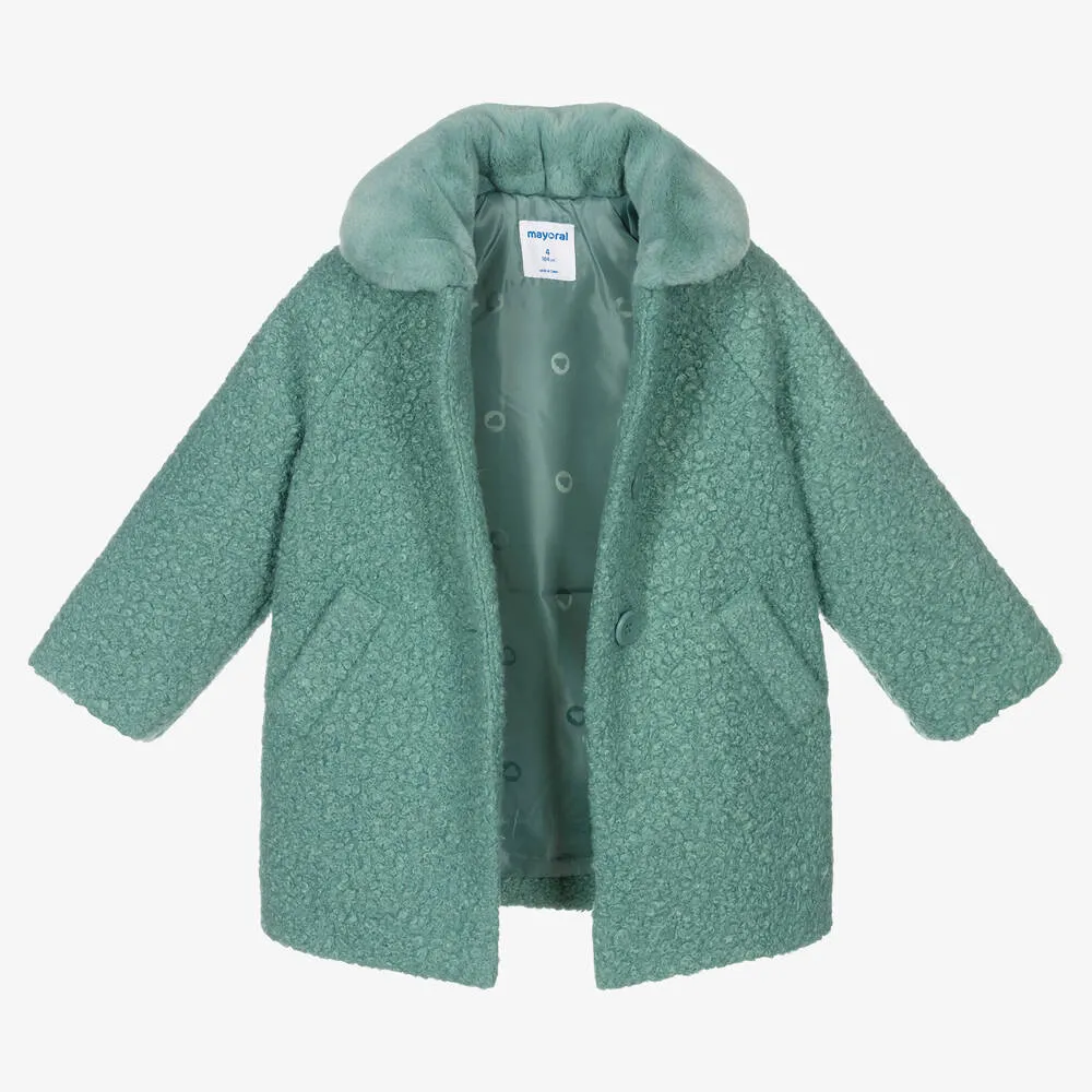 Girls Aqua Green Bouclé Coat