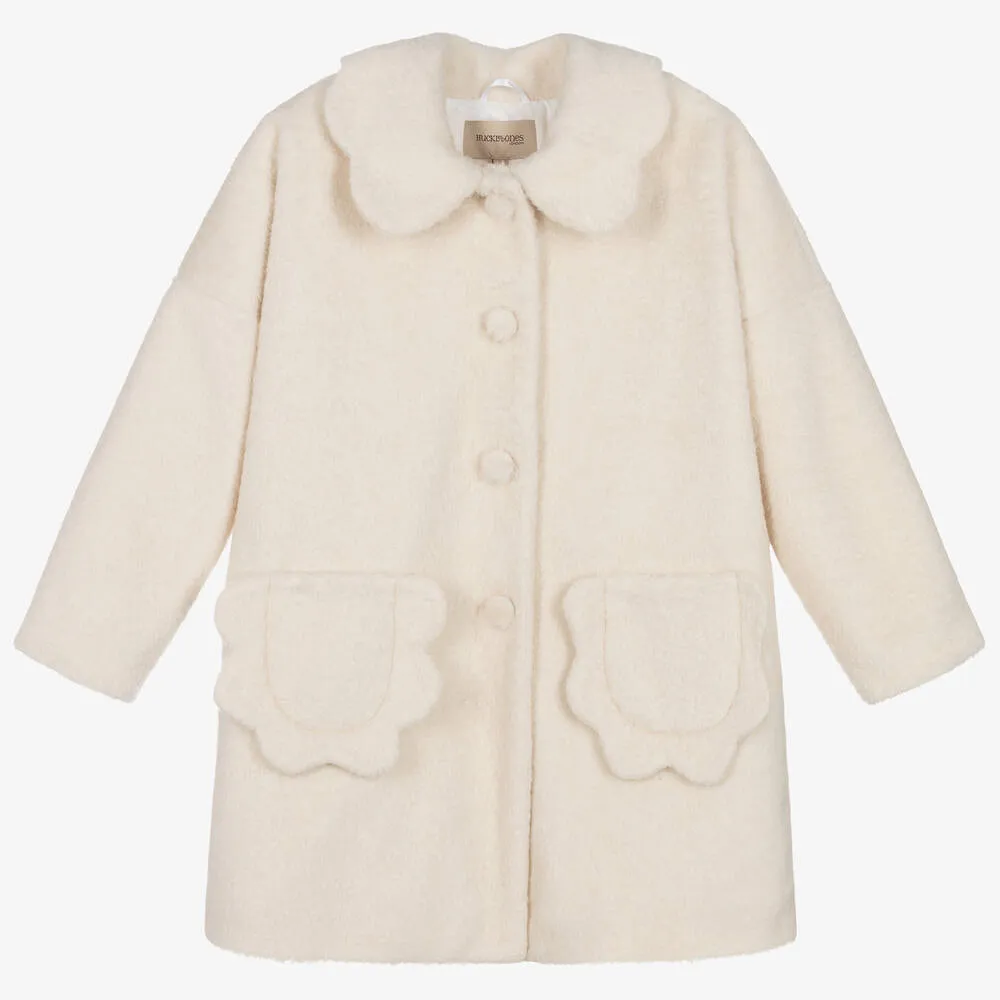 Girls Ivory Teddy Fleece Coat 