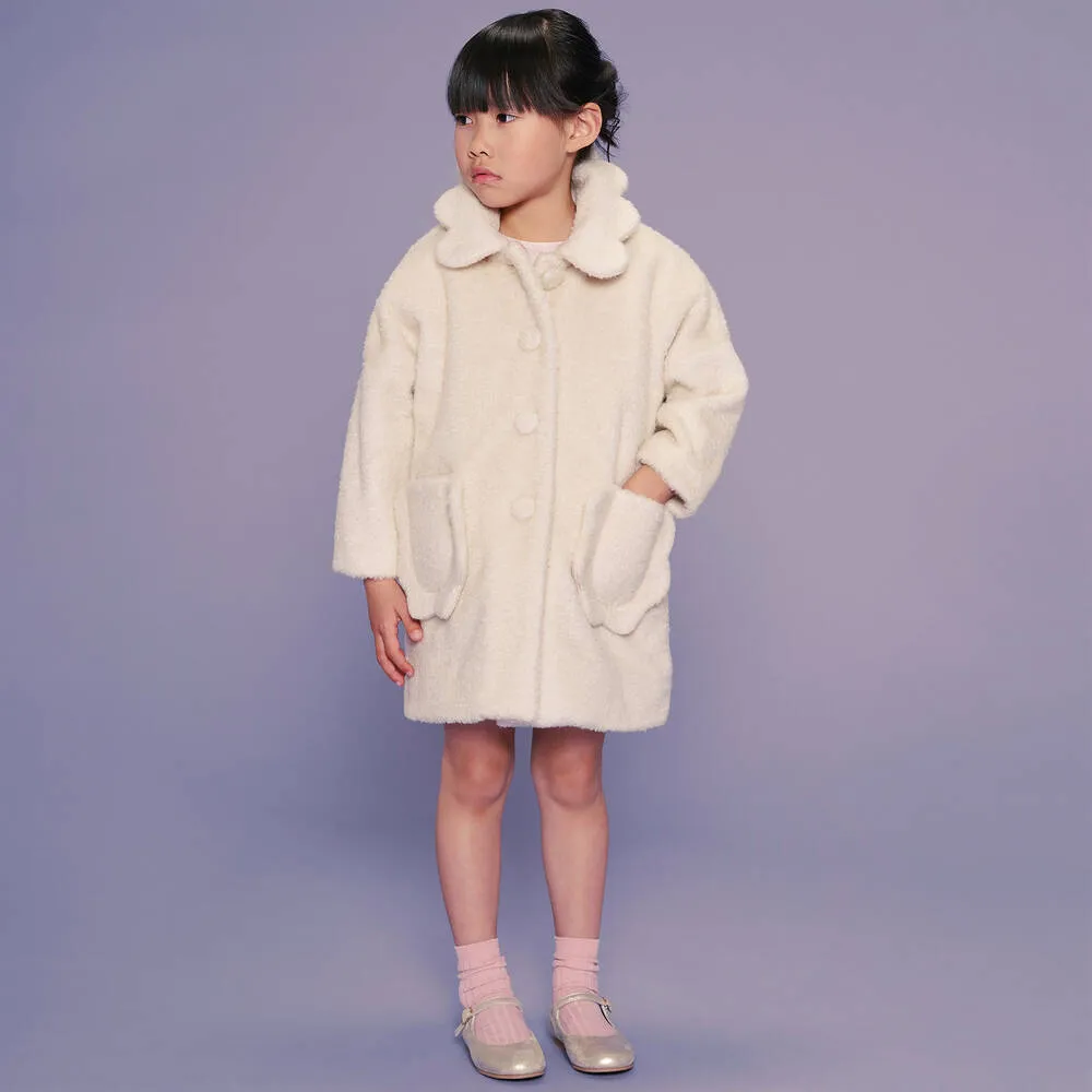 Girls Ivory Teddy Fleece Coat 