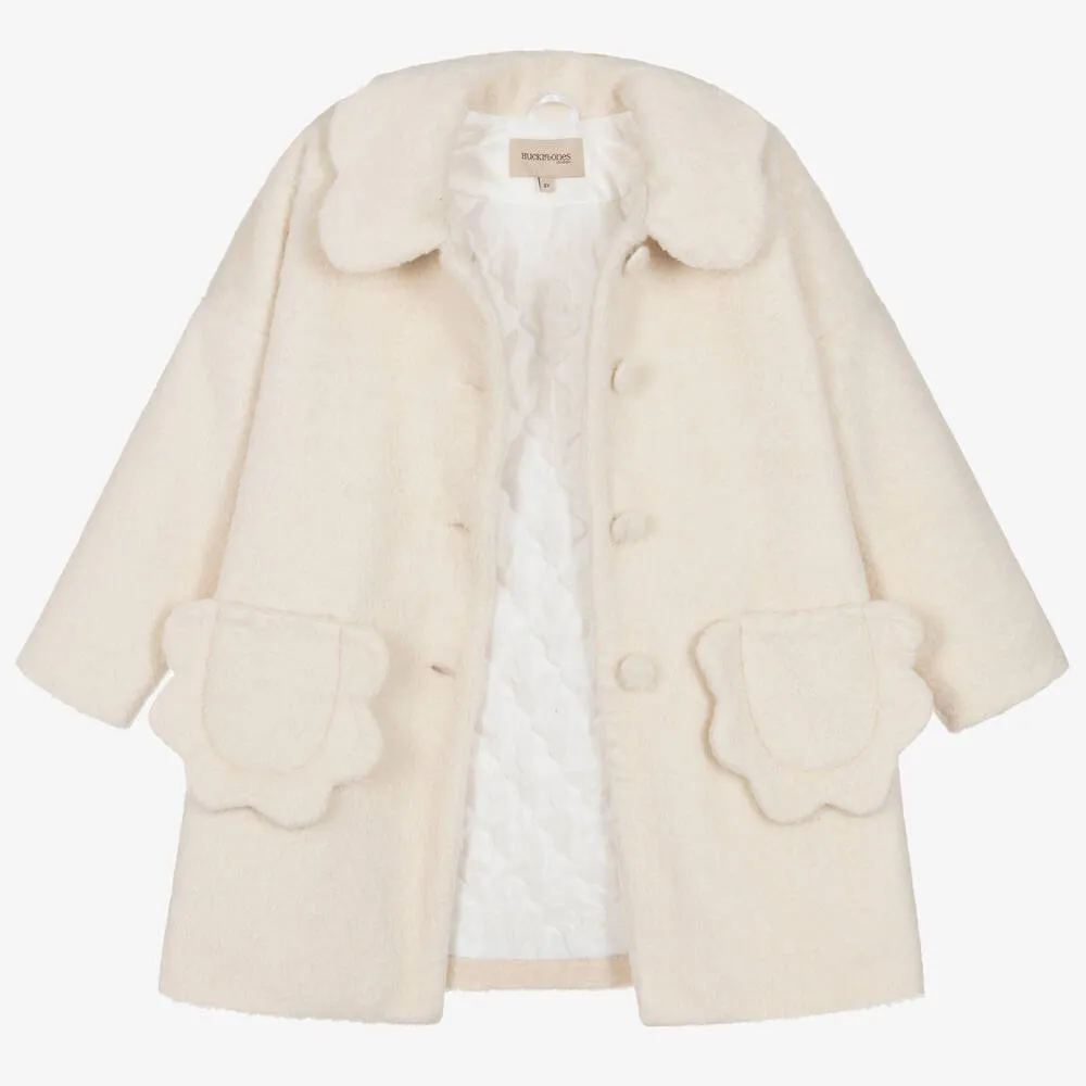 Girls Ivory Teddy Fleece Coat 