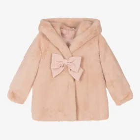 Girls Pink Faux Fur Coat