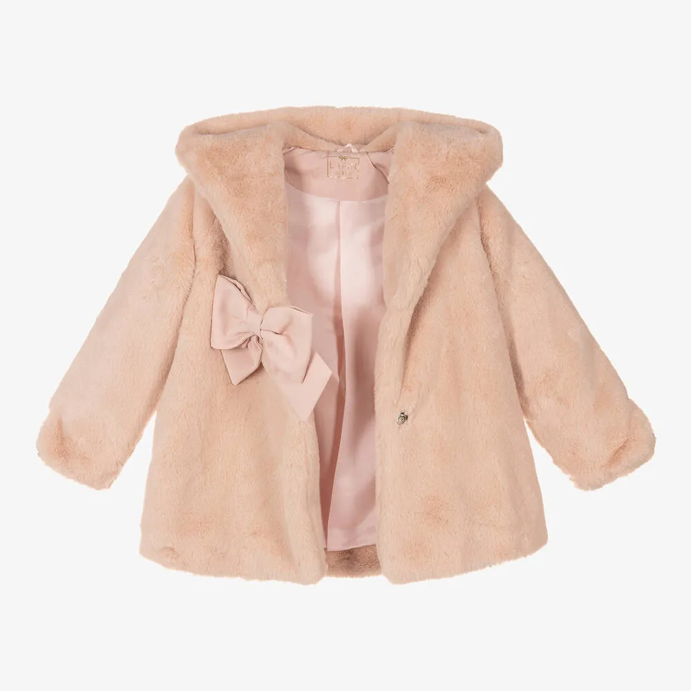 Girls Pink Faux Fur Coat